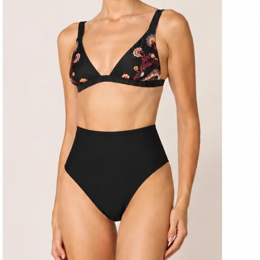 Cleobella Katina Kimber Bikini SET Black Floral Embroidered High Waist Small NEW